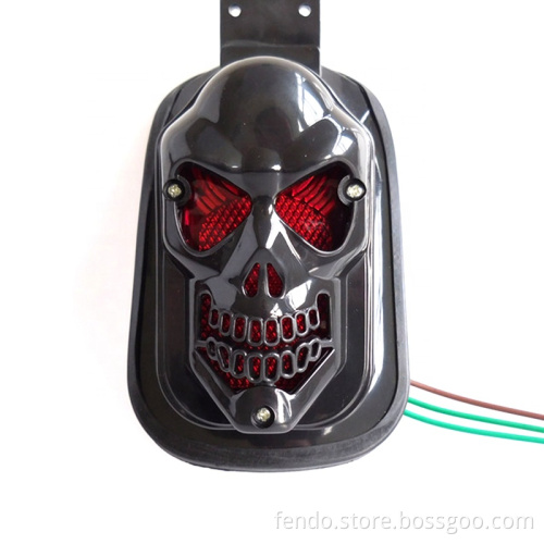 Red LED Skull Head Shaped Motorcycle DRL License Plate Lamp with Stop Brake Lights